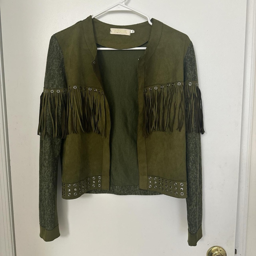 Olive Green Fringe Jacket
